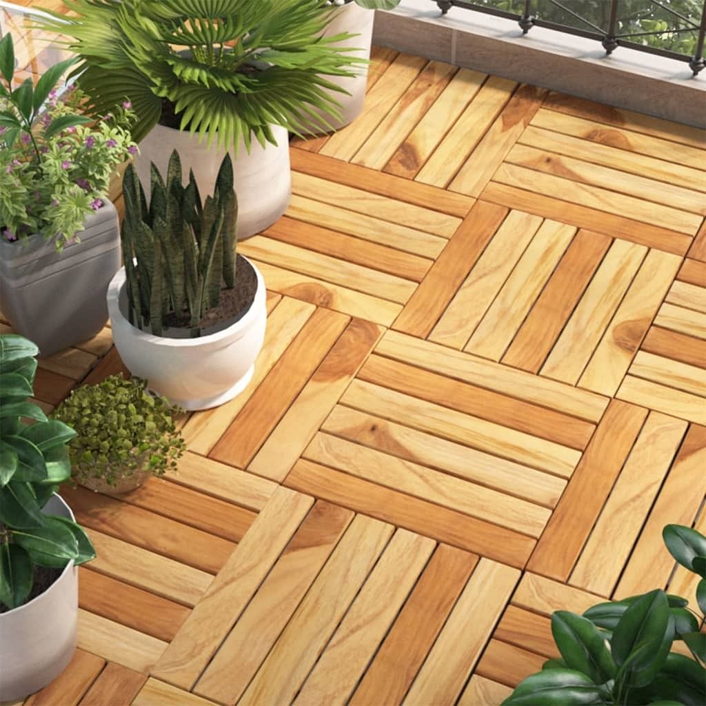 Decking tiles 10 pcs 11.8"x11.8" solid wood teak vertical pattern
