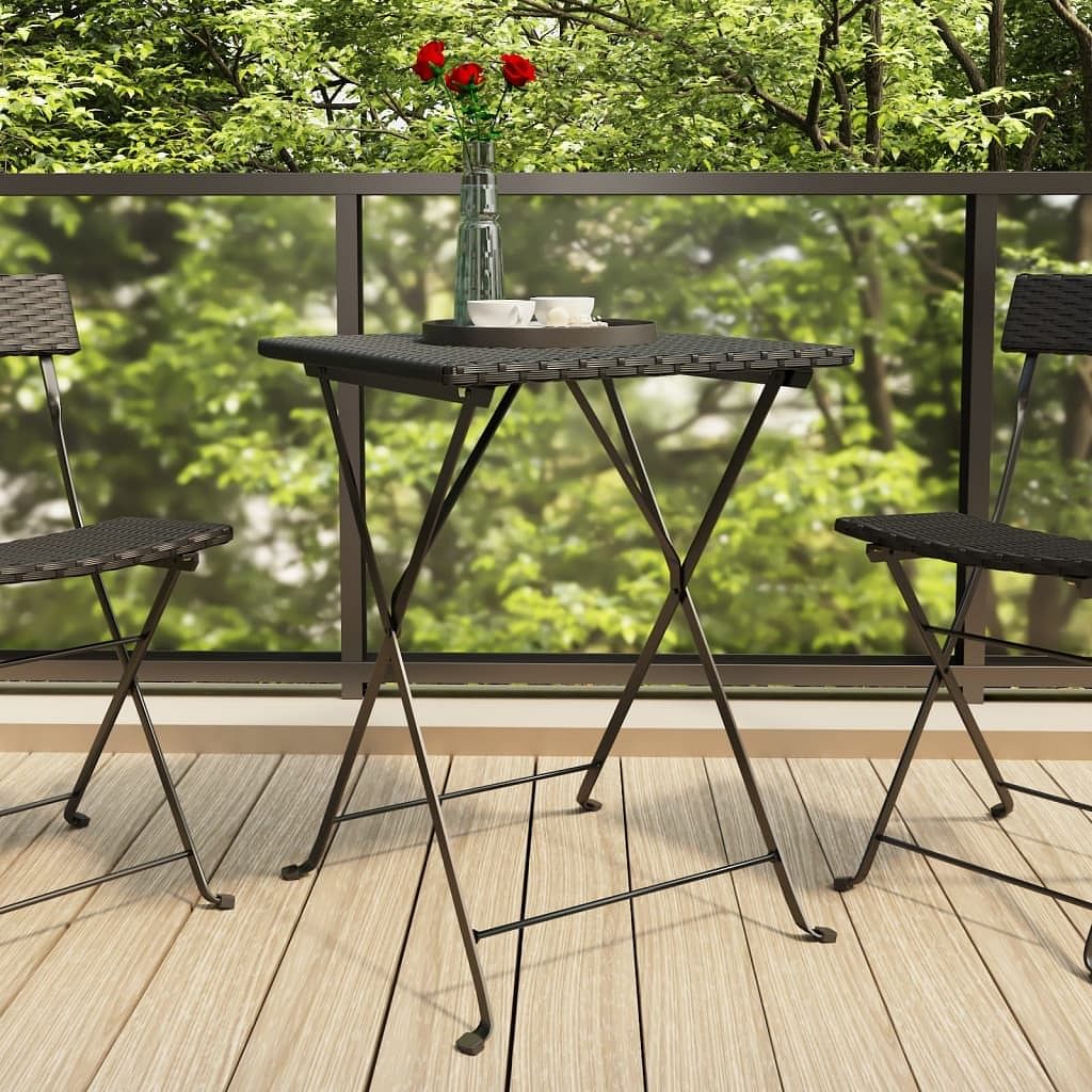 Folding bistro table black pe rattan, powder-coated steel medium
