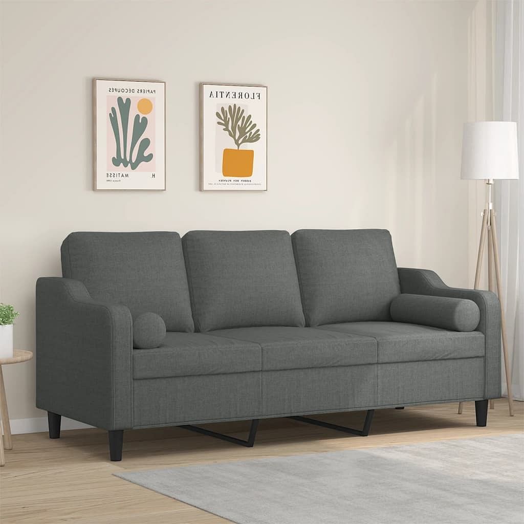 3-seater sofa dark grey fabric (100% polyester), metal, textilene