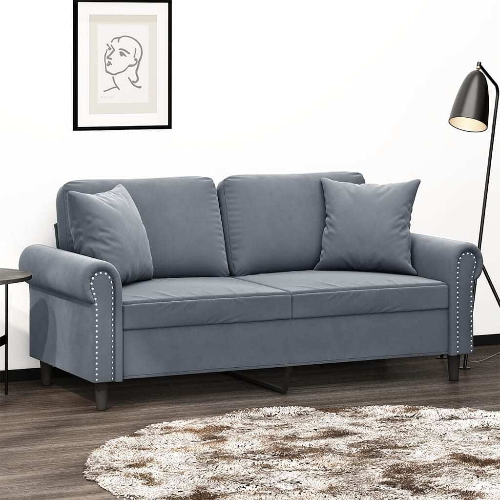 2-seater sofa dark grey velvet (100% polyester), metal, textilene