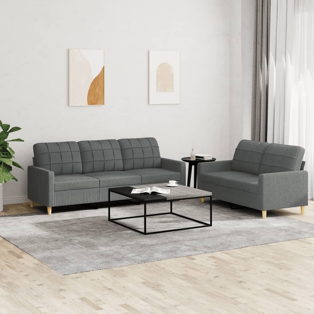Sofa set dark grey fabric (100% polyester), metal, textilene, plywood