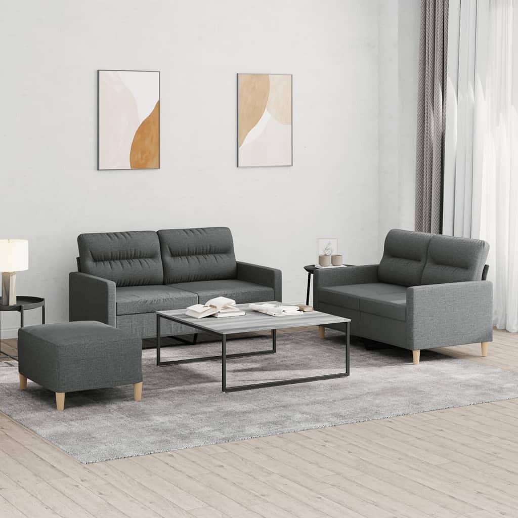 Sofa set dark grey fabric (100% polyester), metal, textilene, plywood