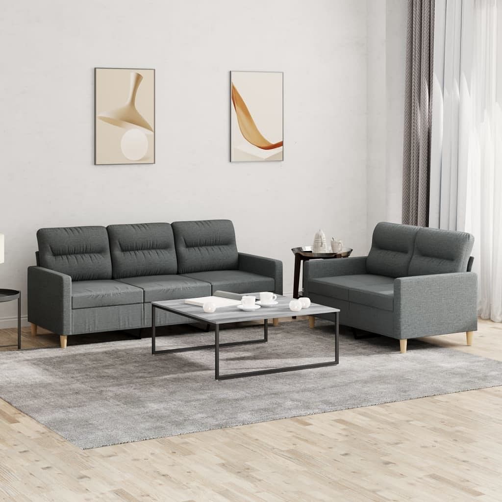 Sofa set dark grey fabric (100% polyester), metal, textilene, plywood