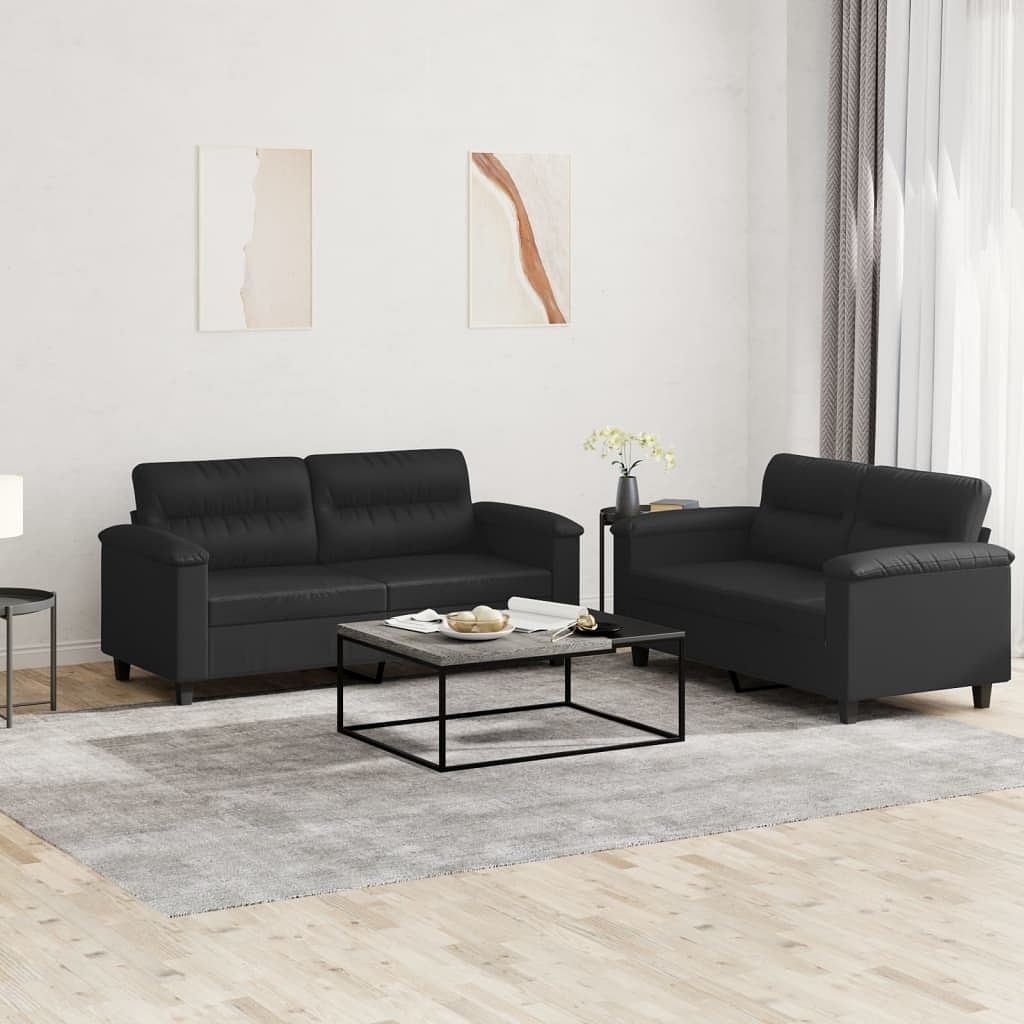 Sofa set black faux leather, metal, textilene, plywood