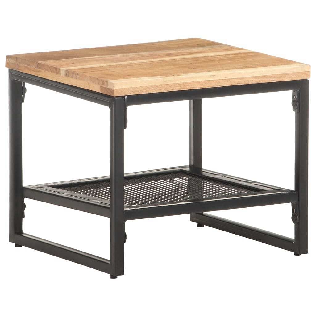 Side table brown, black solid acacia wood, powder-coated iron
