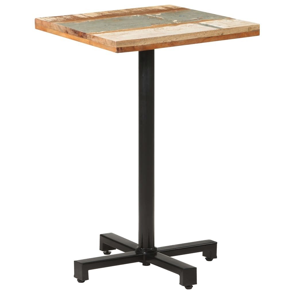 Bistro table mixed color solid reclaimed wood, powder-coated iron