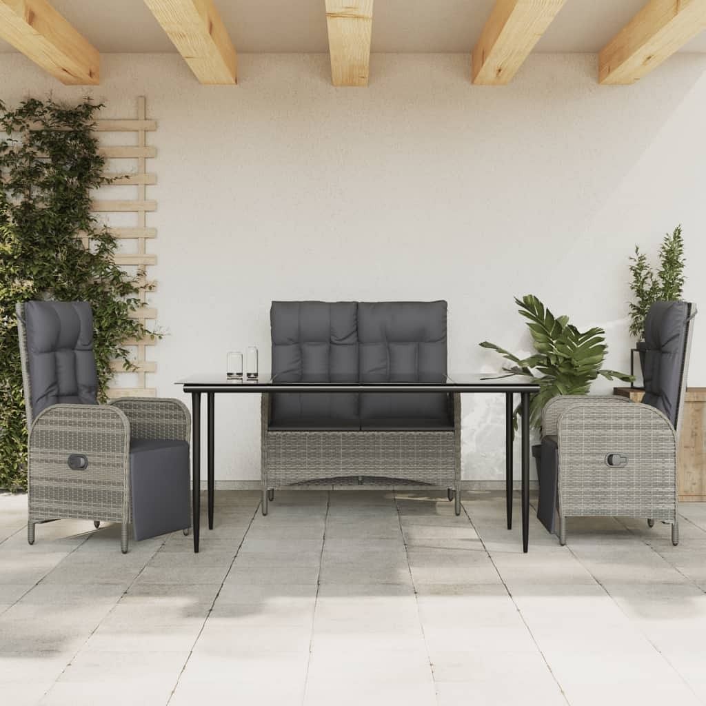 Garden dining set grey poly rattan standard adjustable footrests