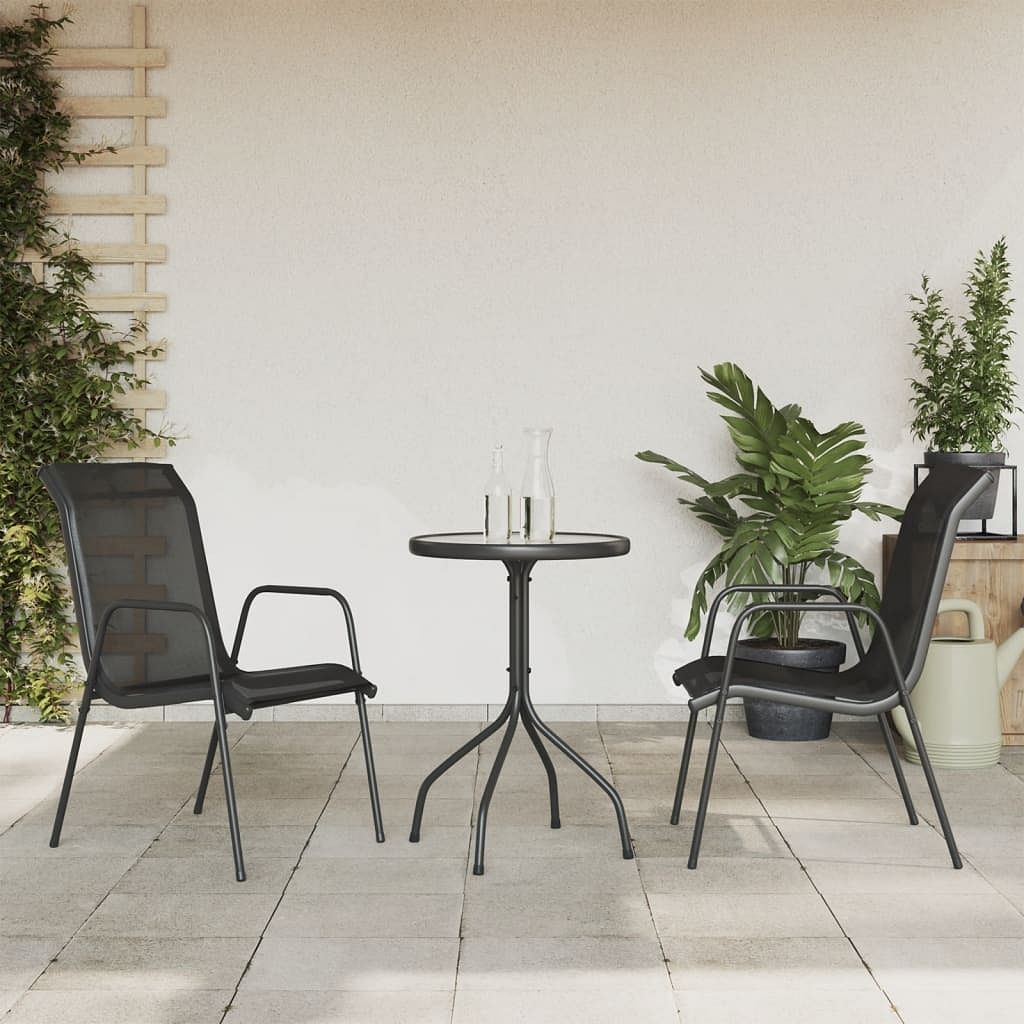 Garden dining set black, anthracite steel, textilene, glass