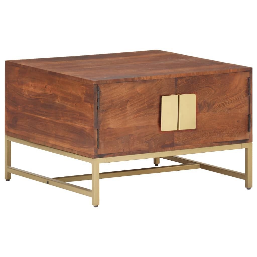 Coffee table honey brown solid acacia wood, iron 26.4x26.4x17.7 in
