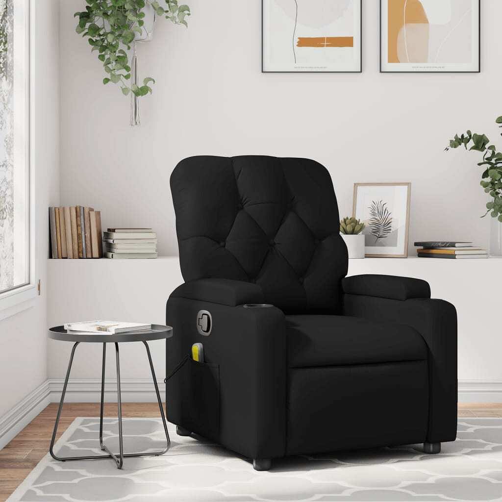 Massage recliner chair black faux leather, metal, plywood