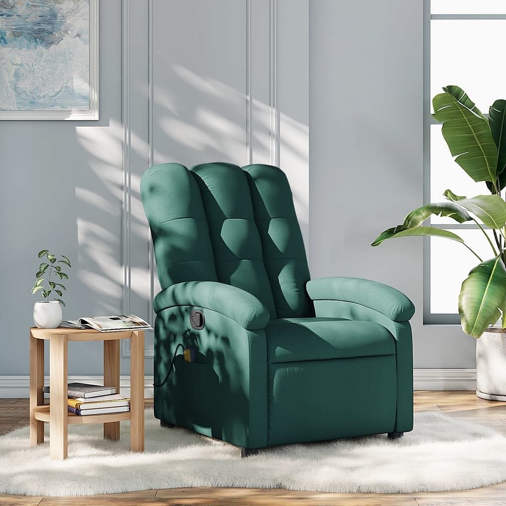 Massage recliner chair dark green fabric
