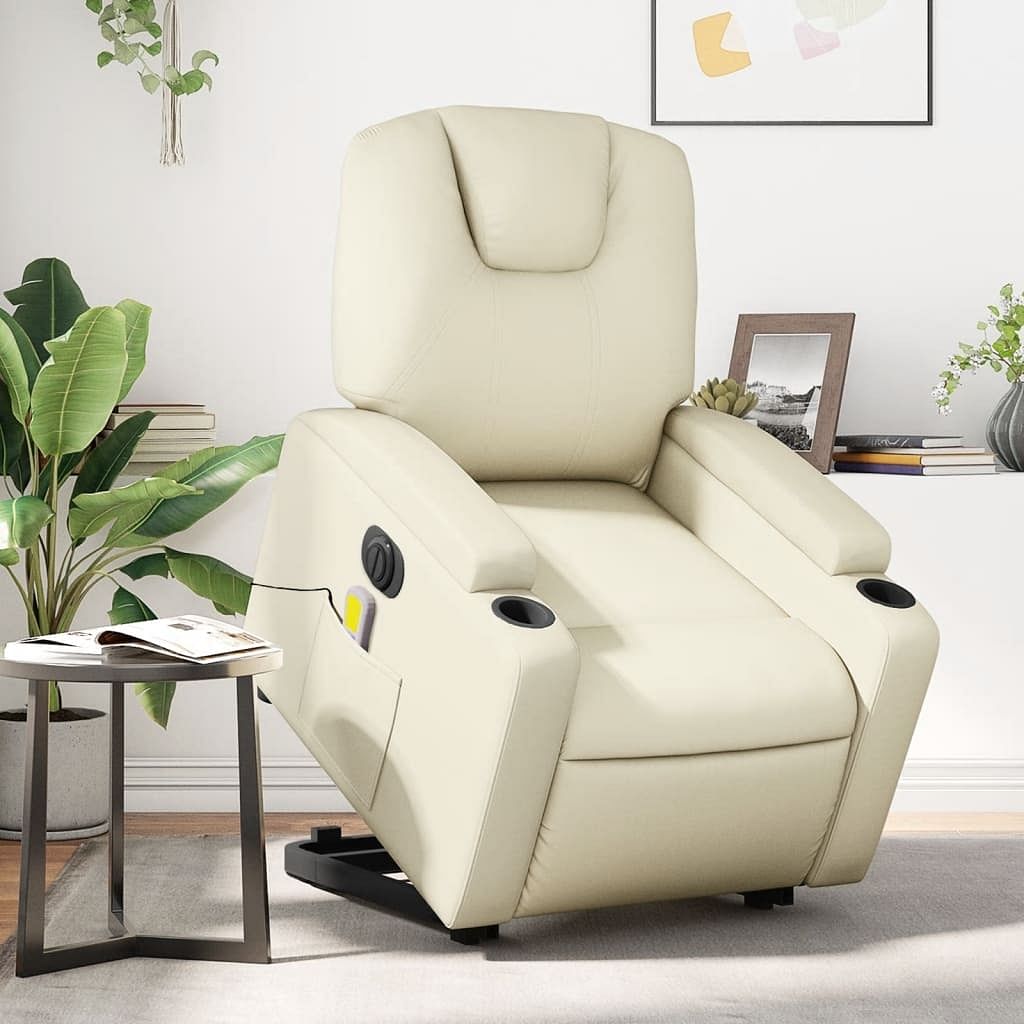 Electric stand up massage recliner chair cream