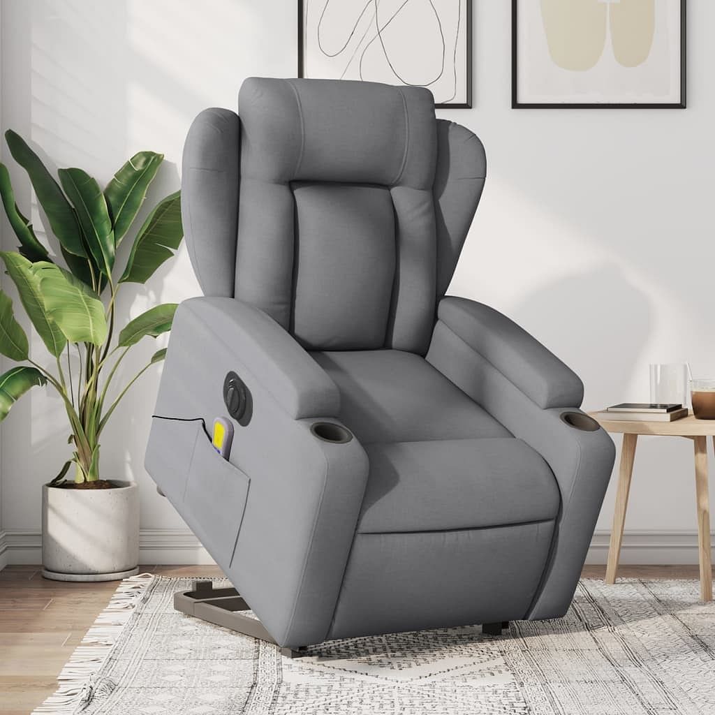 Electric stand up massage recliner chair light gray