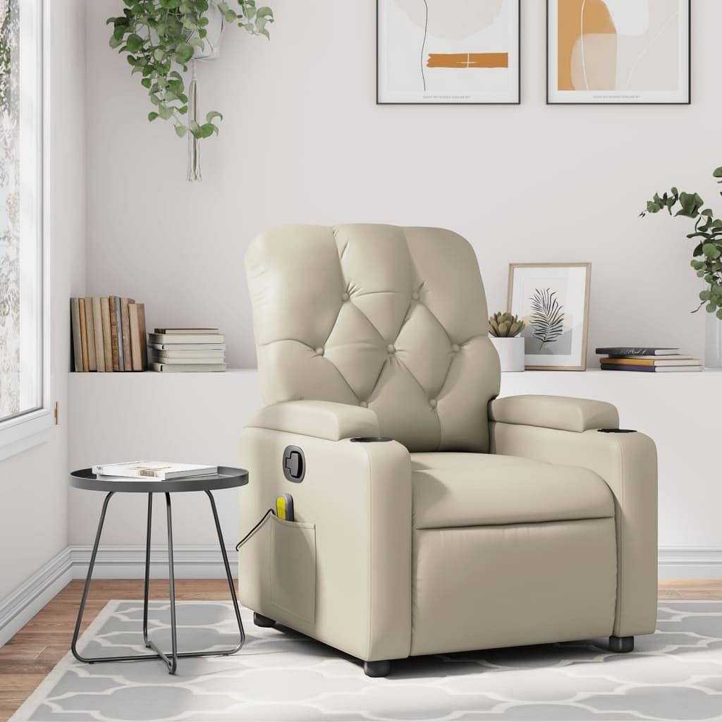 Massage recliner chair cream faux leather, metal, plywood standard