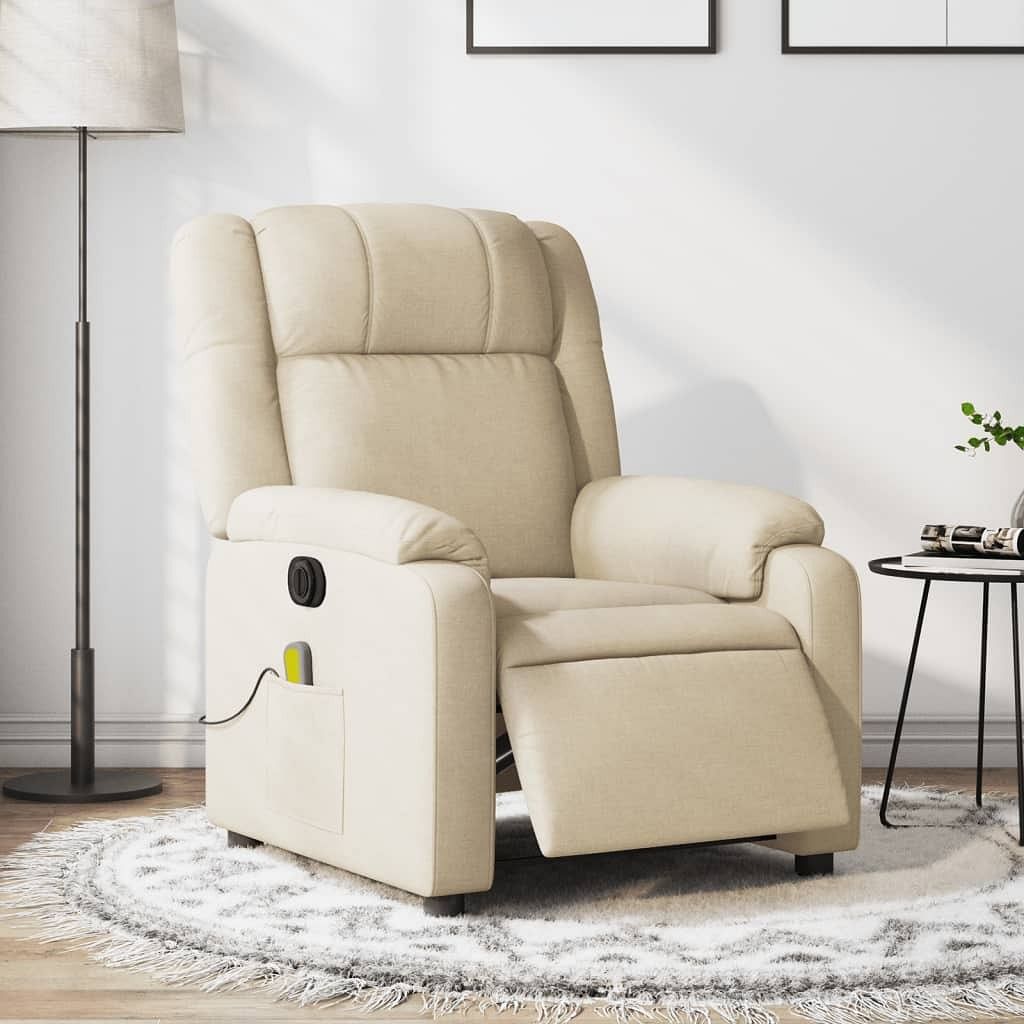 Electric massage recliner chair cream fabric