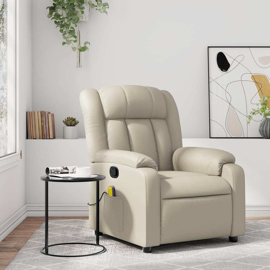 Massage recliner chair cream faux leather single size