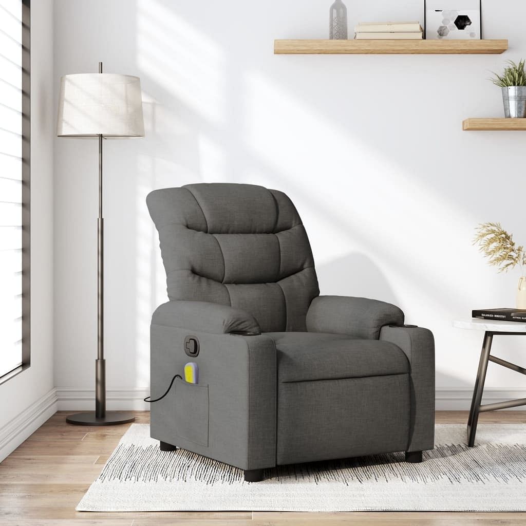 Massage recliner chair dark grey 100% polyester, metal, plywood