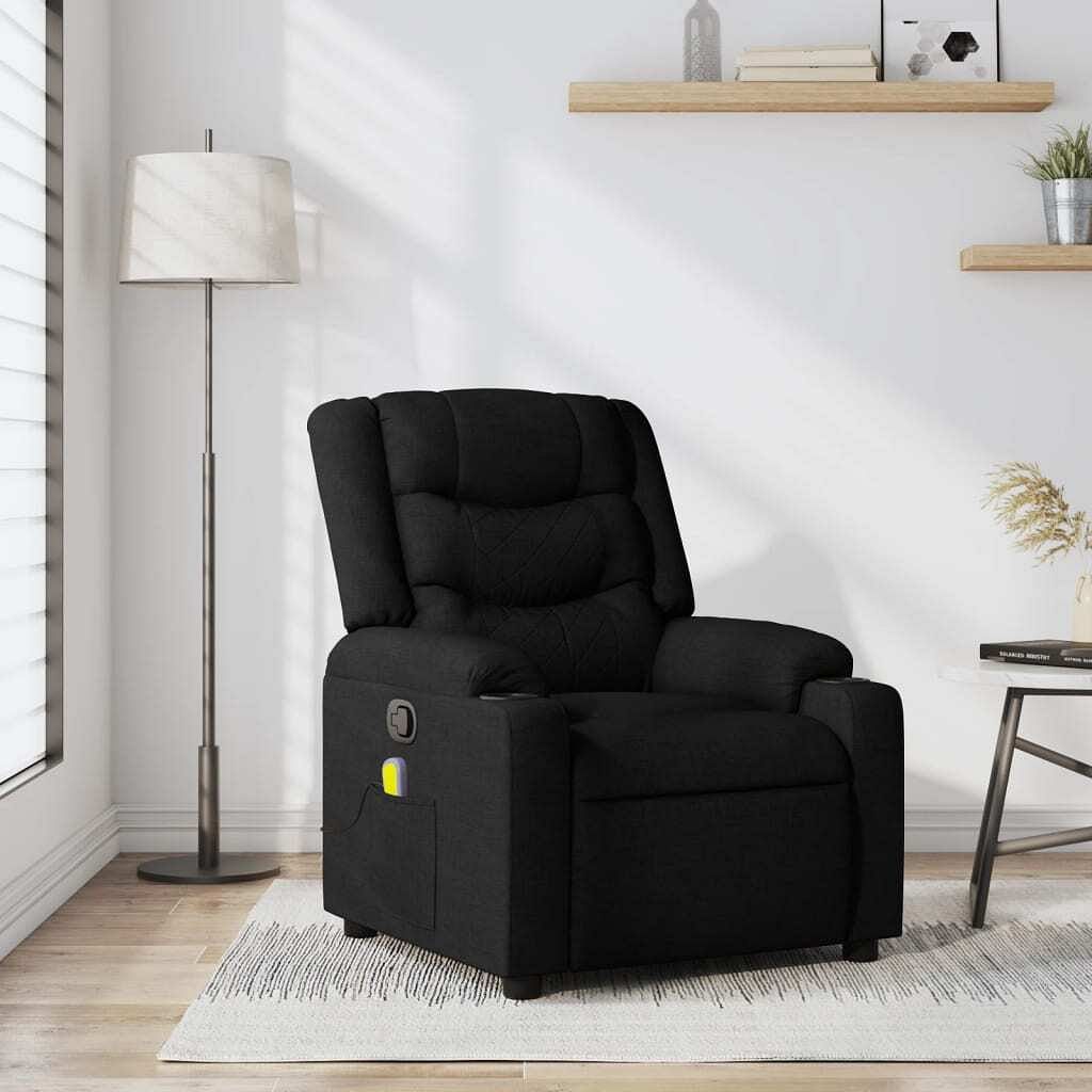 Massage recliner chair black polyester medium cup holders