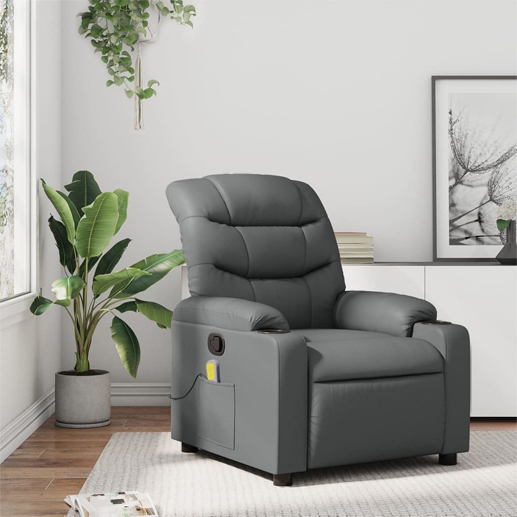 Massage recliner chair grey faux leather standard