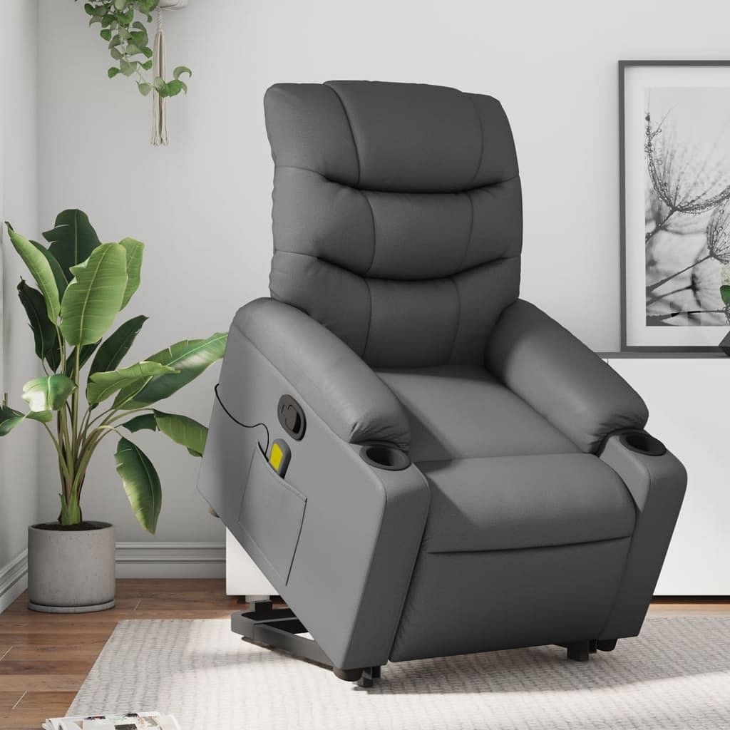 Stand up massage recliner chair gray faux leather