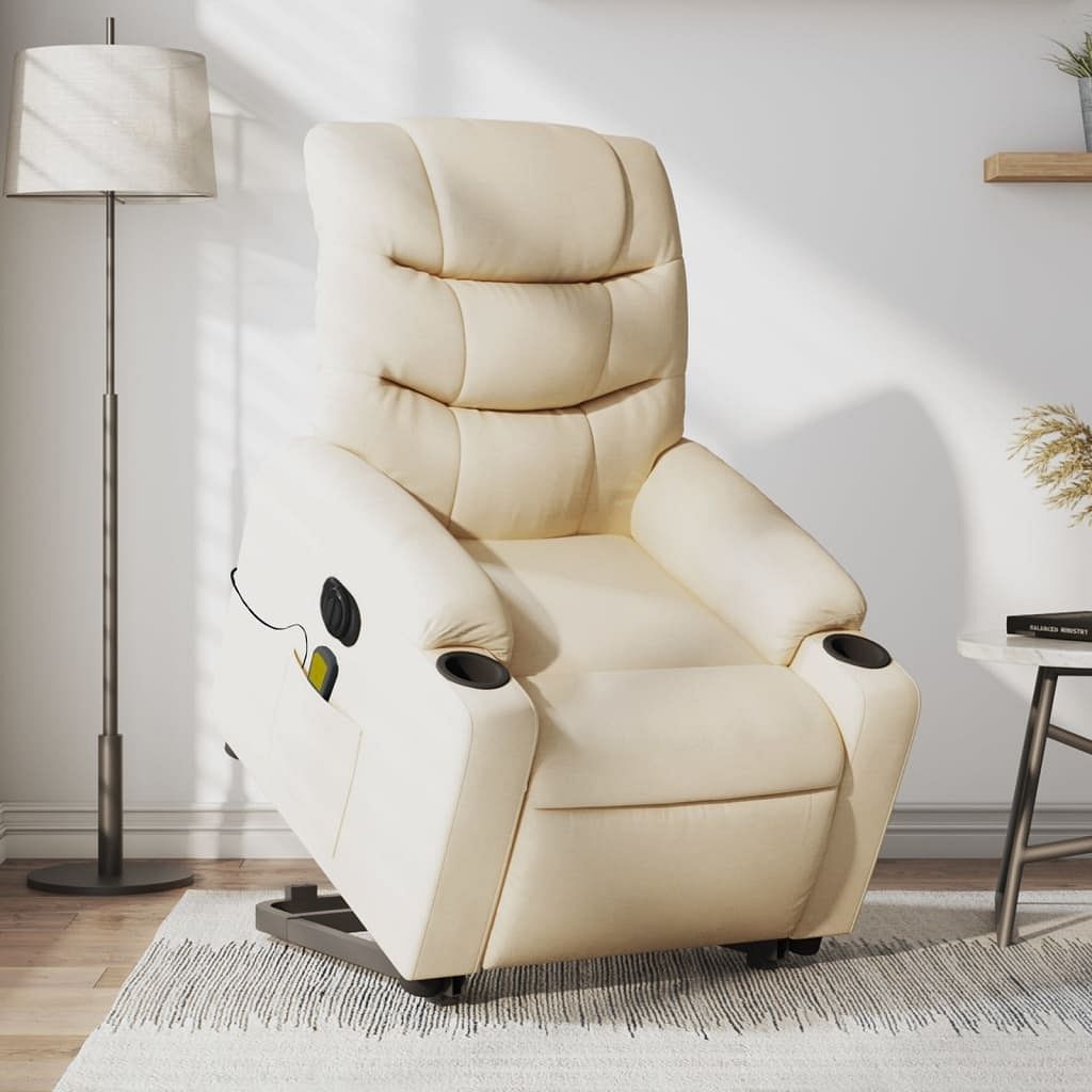 Electric stand up massage recliner chair cream polyester standard