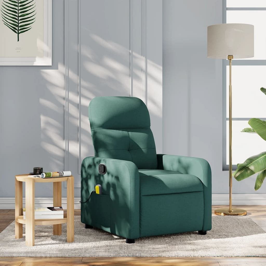 Massage recliner chair dark green polyester, metal, plywood