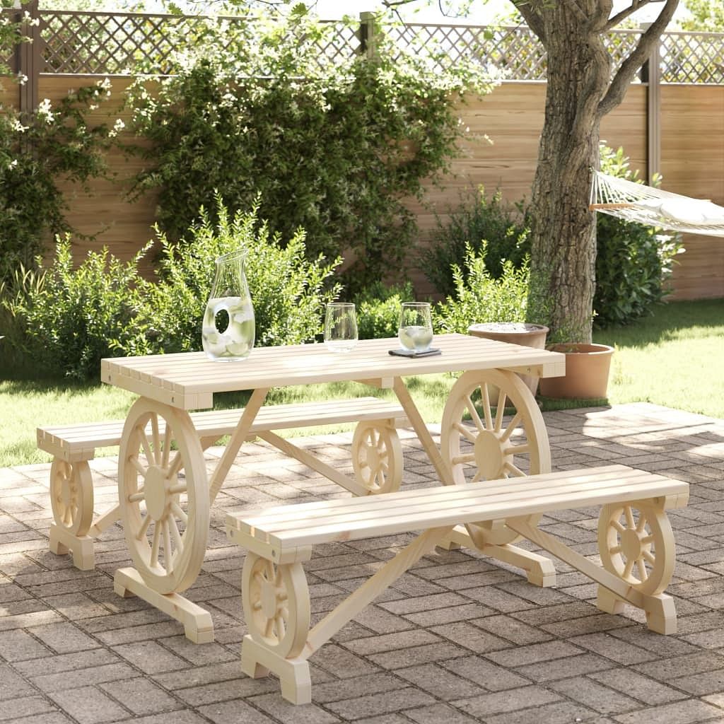 Garden dining set natural wood solid fir wood medium durable