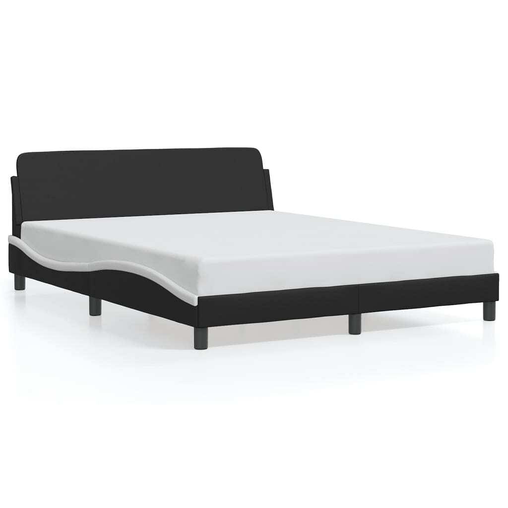 Bed frame black and white faux leather queen modern bed frame