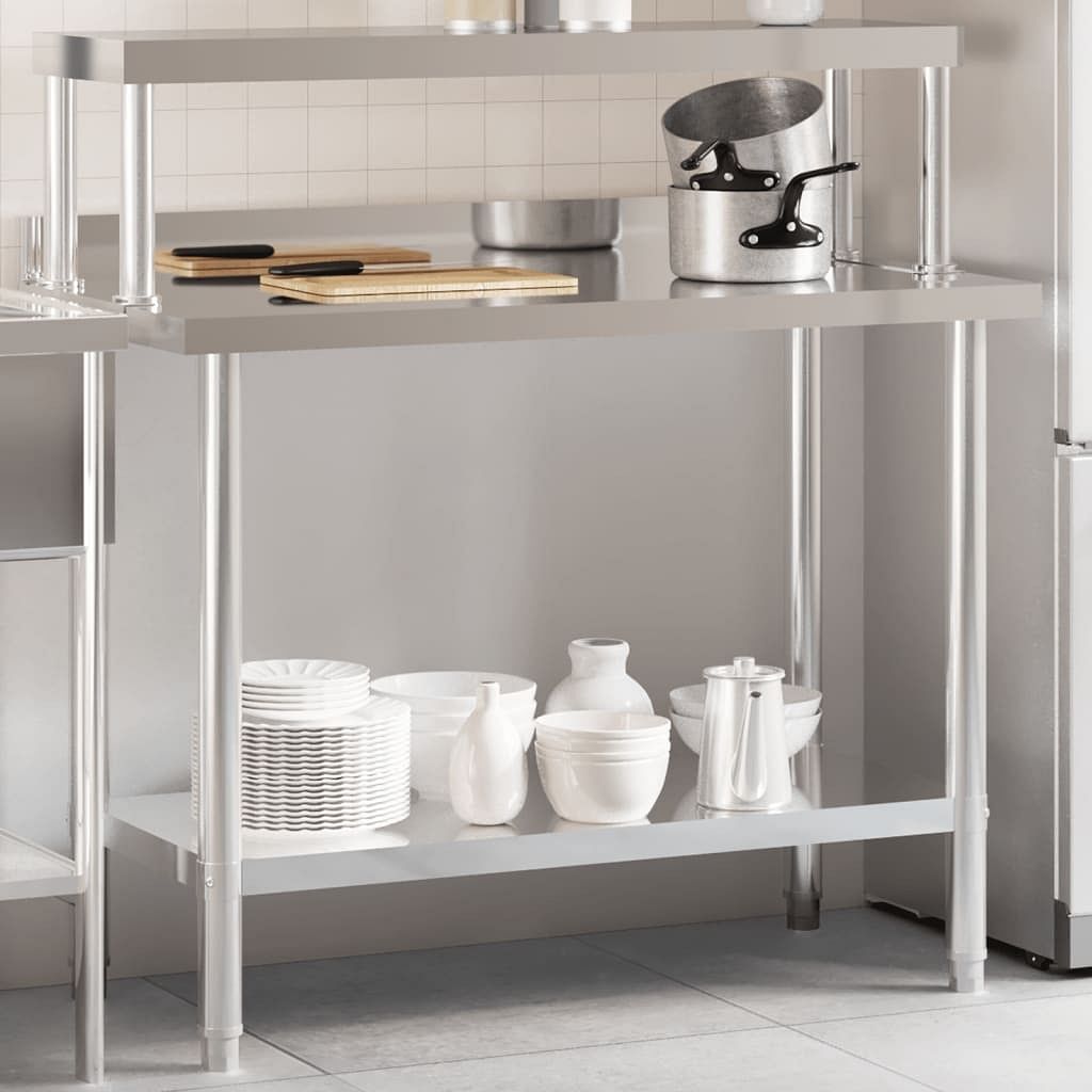 Kitchen work table with overshelf 43.3"x21.7"x47.2" stainless steel