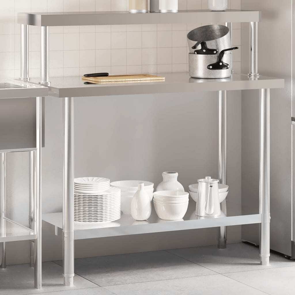 Kitchen work table with overshelf 43.3"x21.7"x47.2" stainless steel