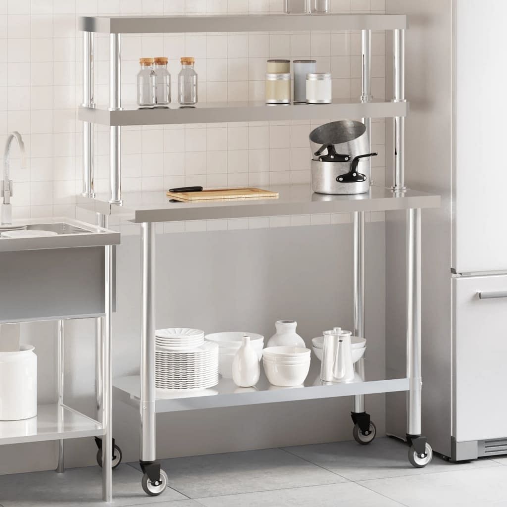Kitchen work table with overshelf 43.3"x21.7"x59.1" stainless steel