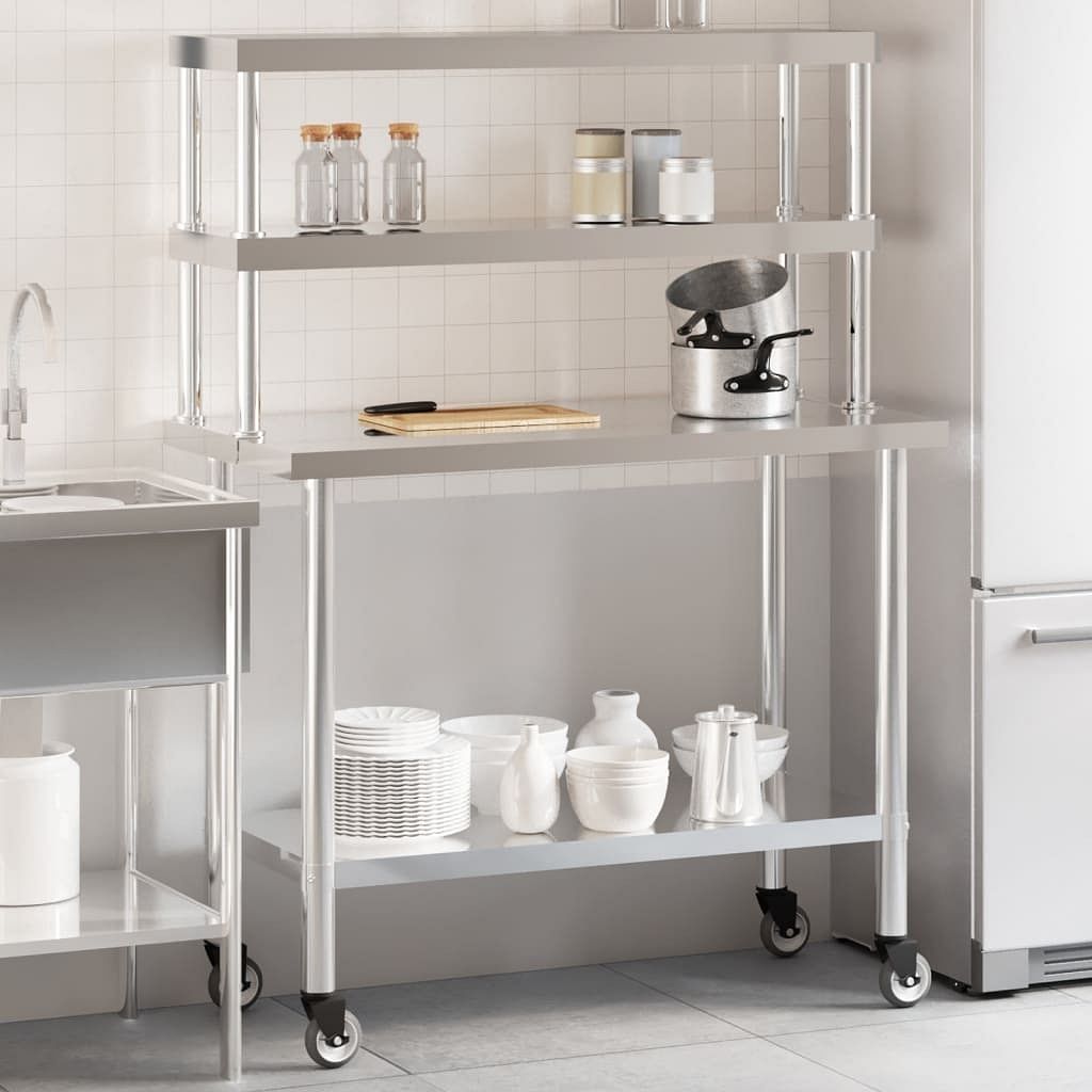 Kitchen work table with overshelf 43.3"x21.7"x59.1" stainless steel