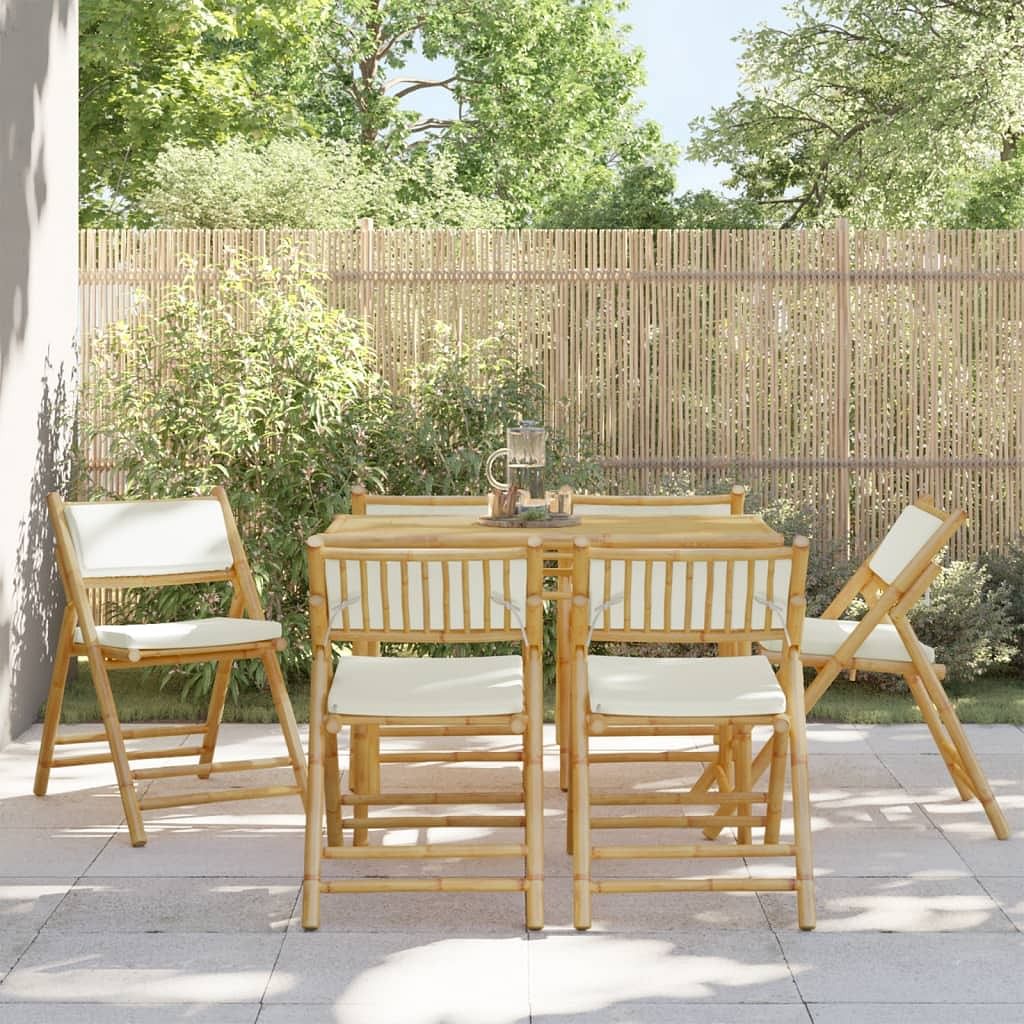 Bistro chair set of 6 cream bamboo,fabric (100% polyester)