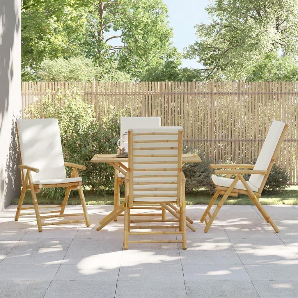 Garden reclining chair set of 4 cream white bamboo four-piece set