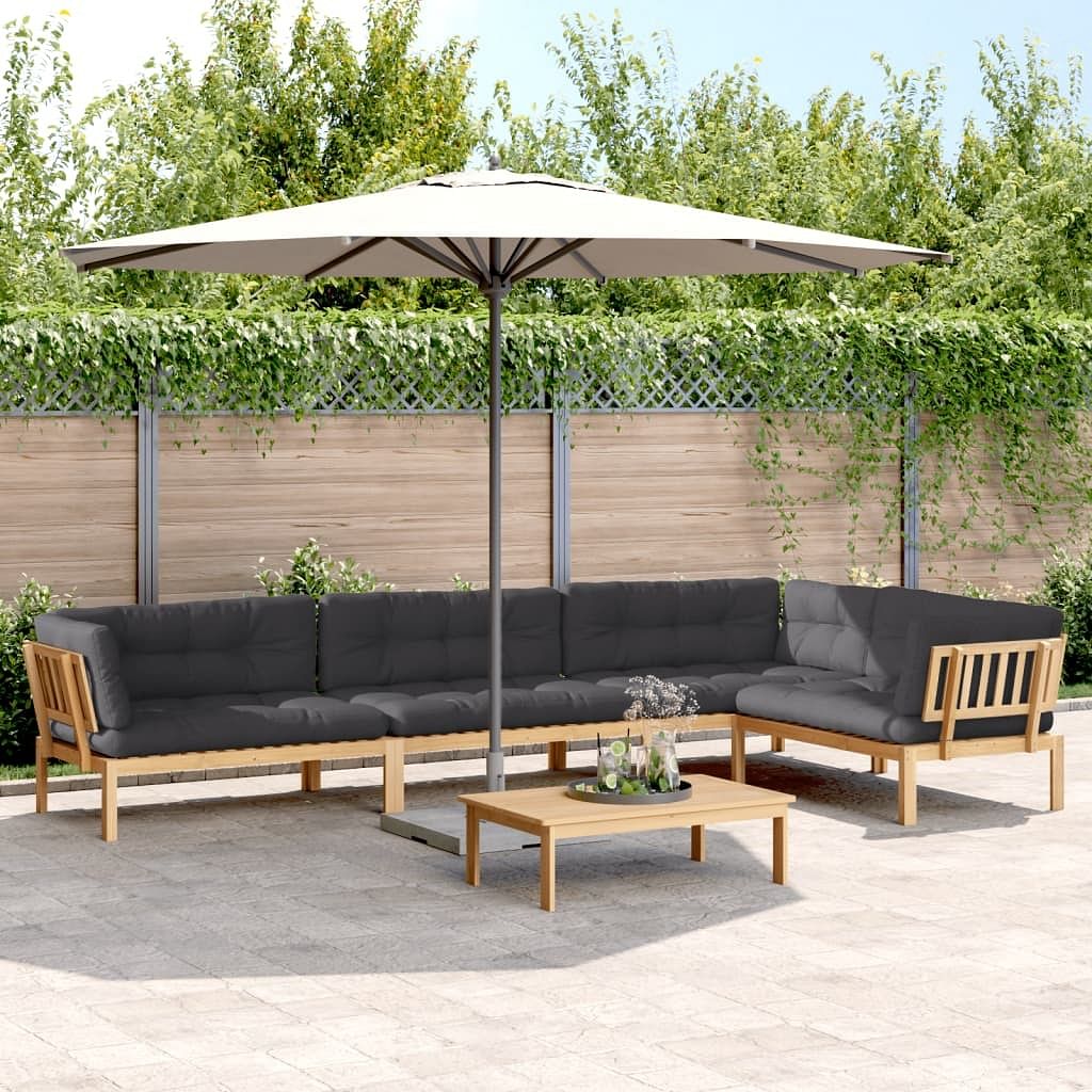 Pallet sofa set anthracite solid acacia wood, polyester large