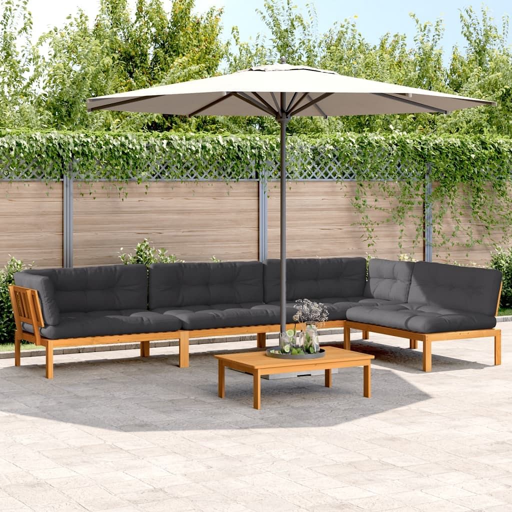 Pallet sofa set anthracite solid acacia wood, polyester large