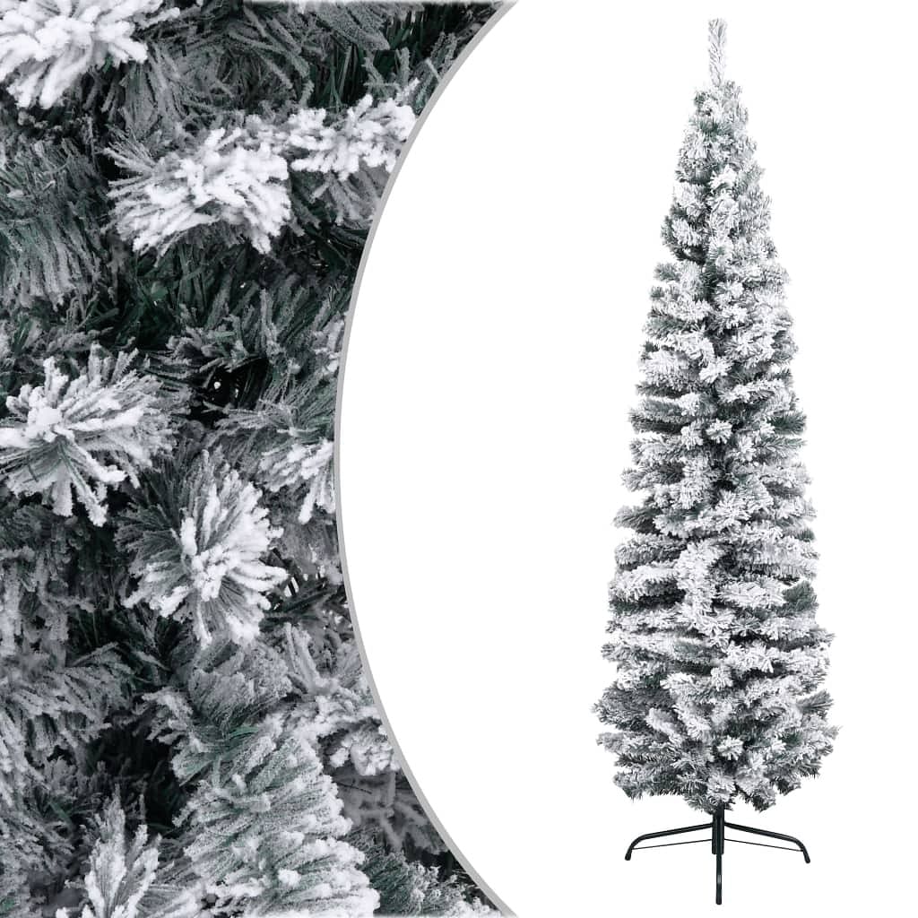 Fake xmas tree green with white snow flocking pvc, steel slim