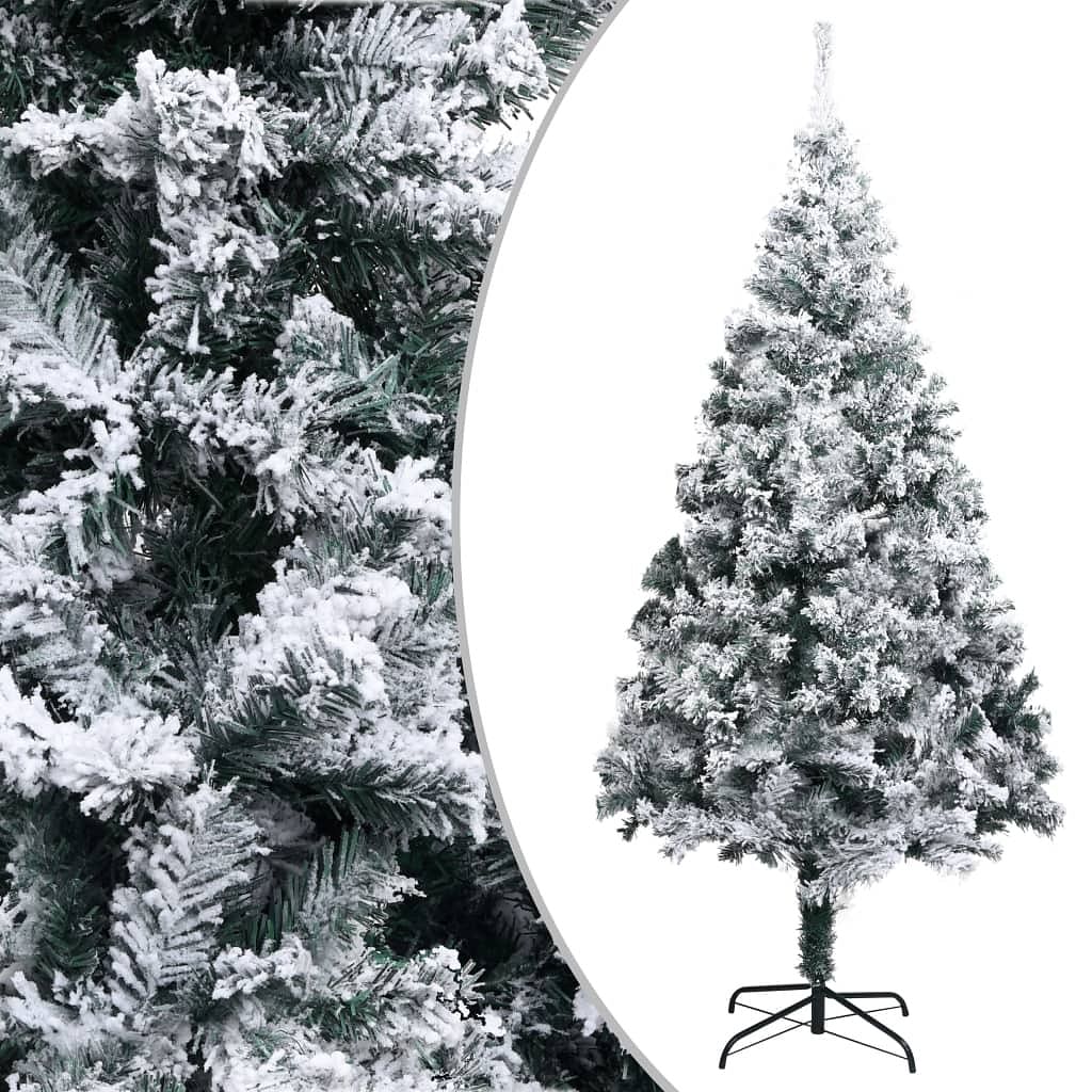Artificial christmas tree green with flocked white snow pvc and steel