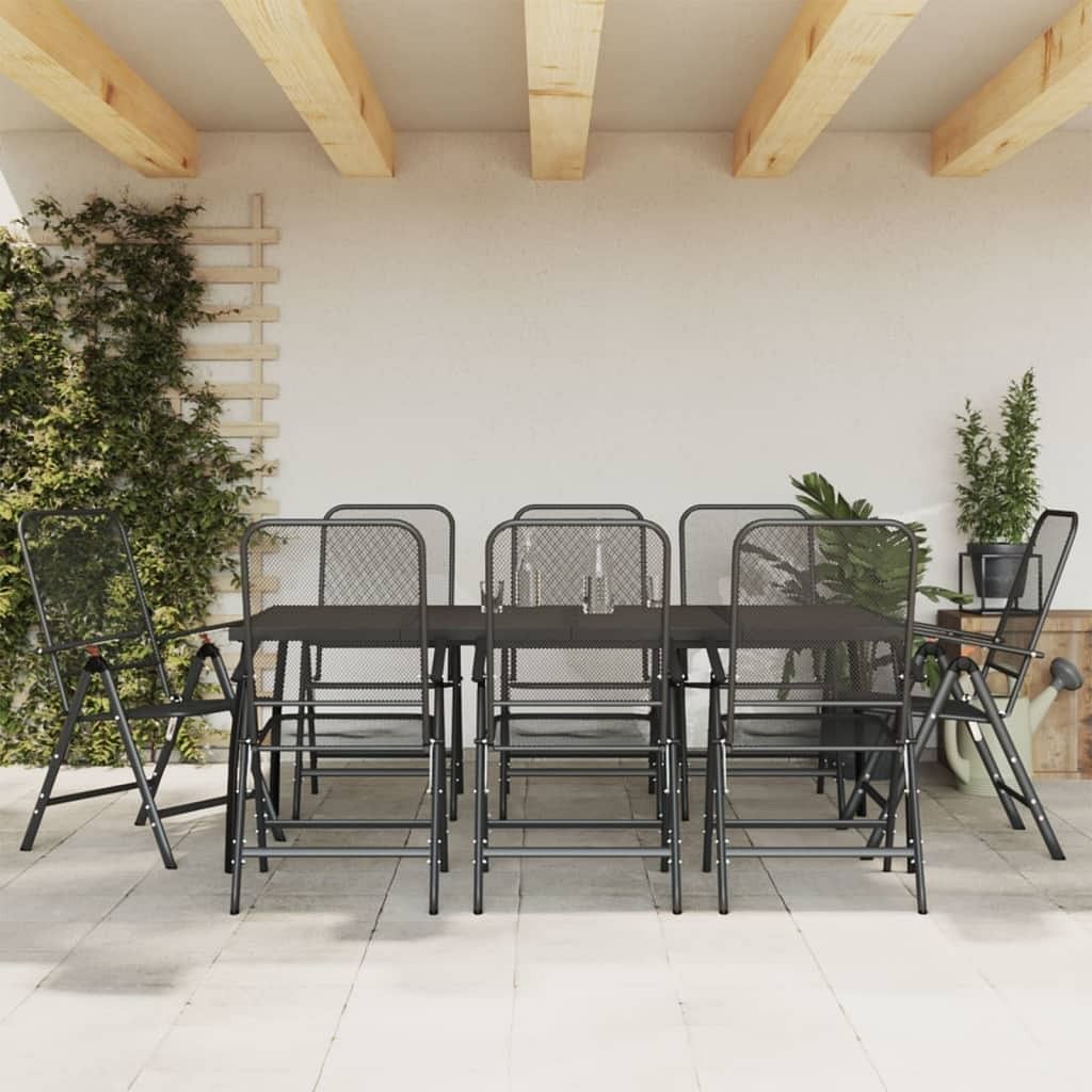 Garden dining set anthracite metal mesh with e-coating finish large