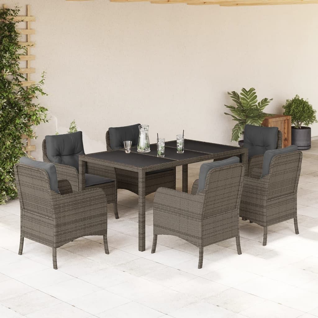 Garden dining set grey poly rattan 6-seater