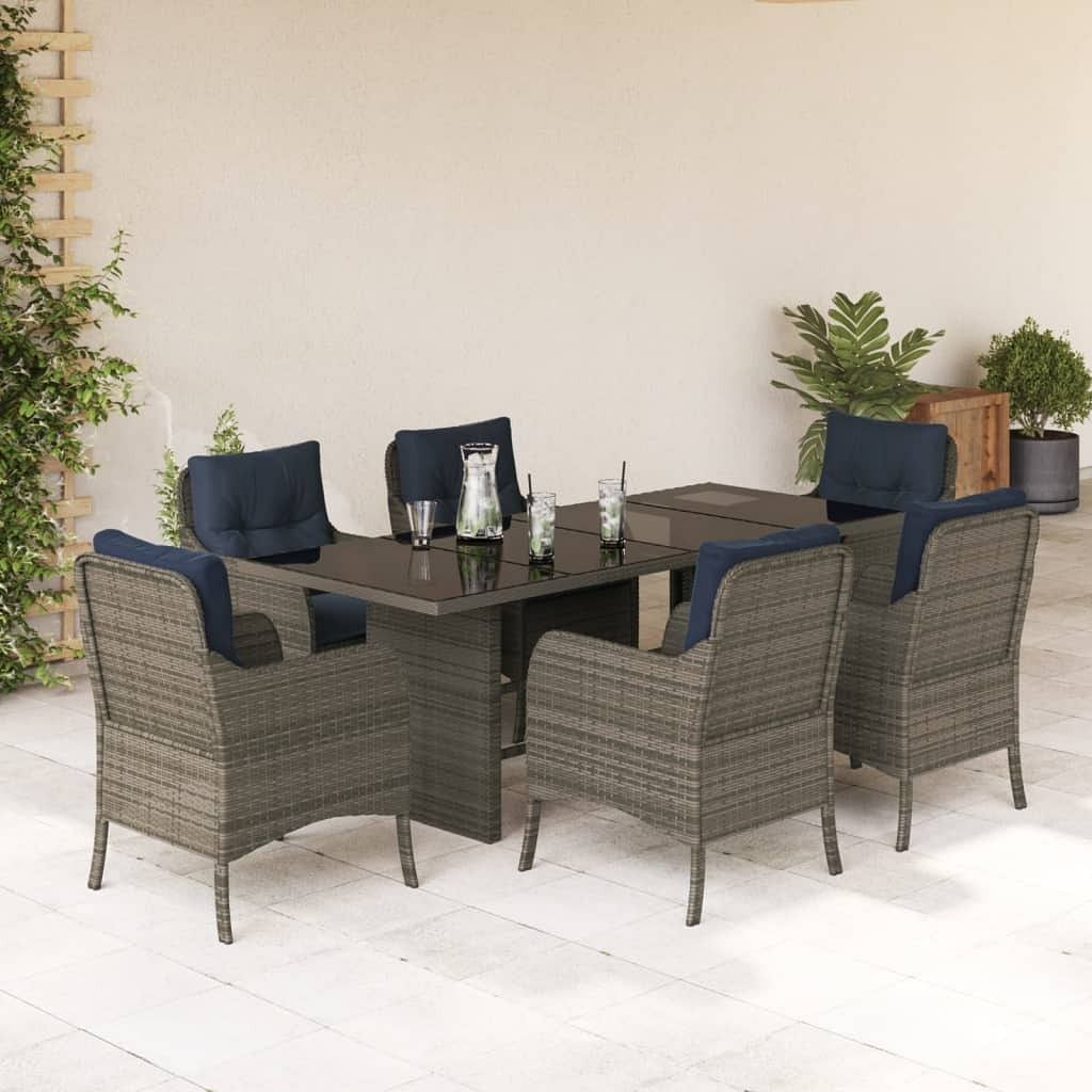 Garden dining set grey pe rattan 6-seater uv-resistant materials