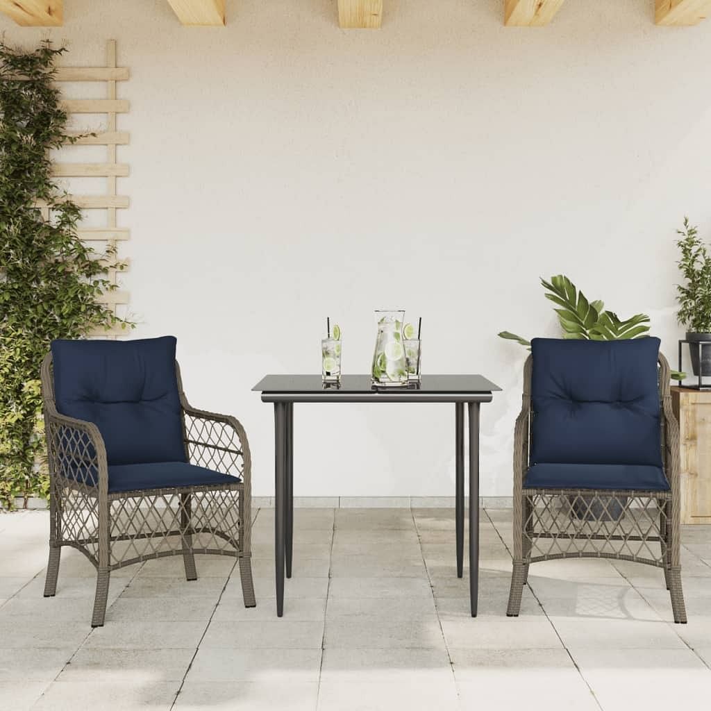 Bistro set grey poly rattan standard removable covers