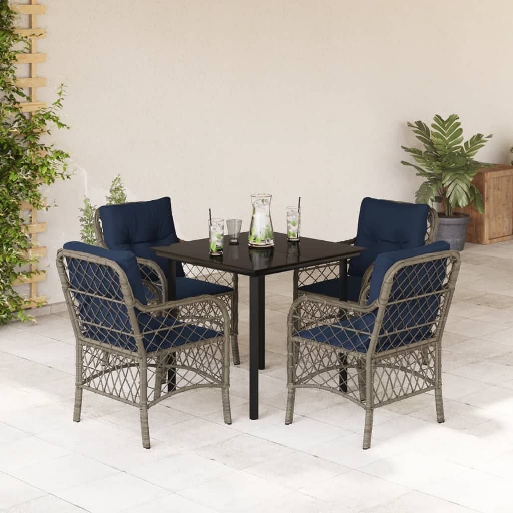 Garden dining set grey poly rattan uv-resistant materials