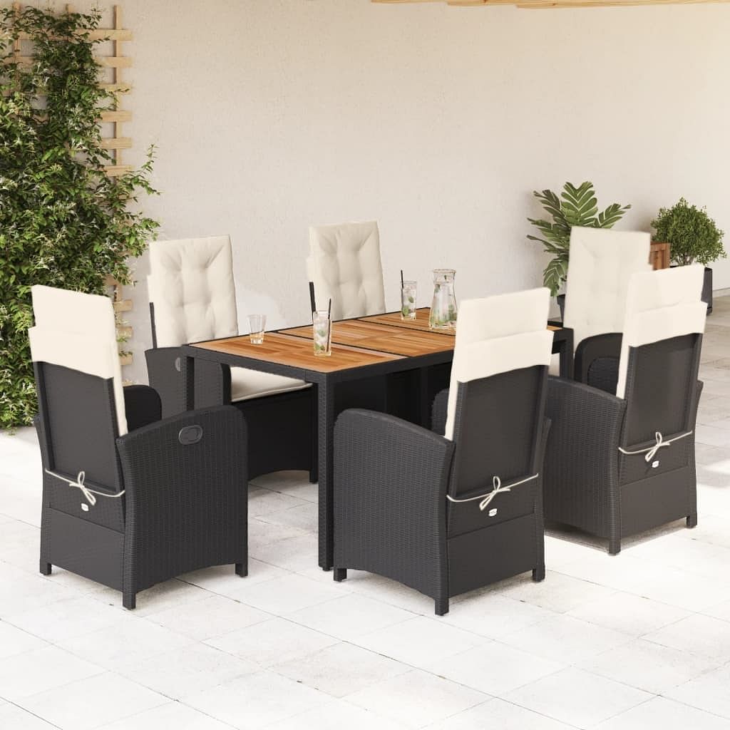 Garden dining set black and cream white pe rattan adjustable feet