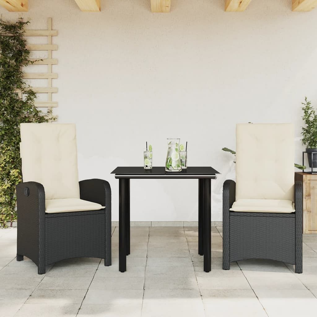 Garden dining set black pe rattan adjustable feet