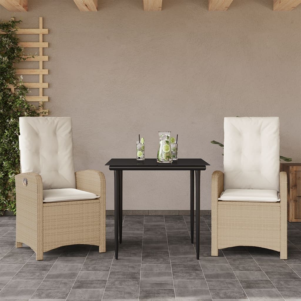 Garden dining set beige, black pe rattan, powder-coated steel