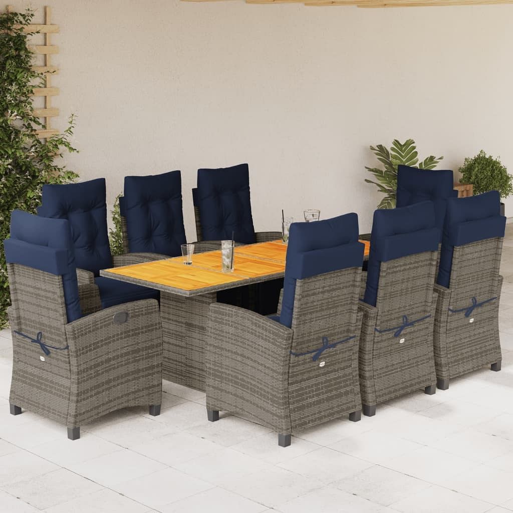 Garden dining set grey poly rattan 9 piece set