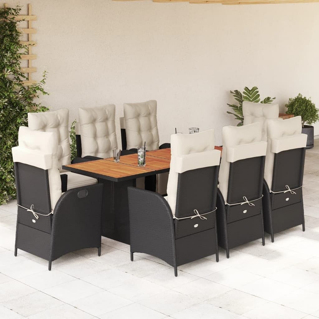 Garden dining set black pe rattan 9 piece set