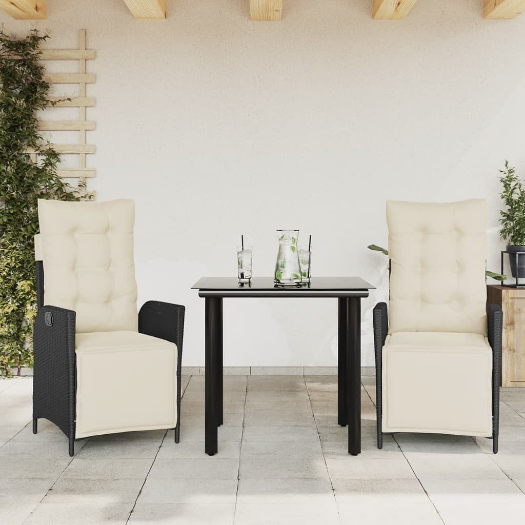 Garden dining set black pe rattan 3 piece removable covers