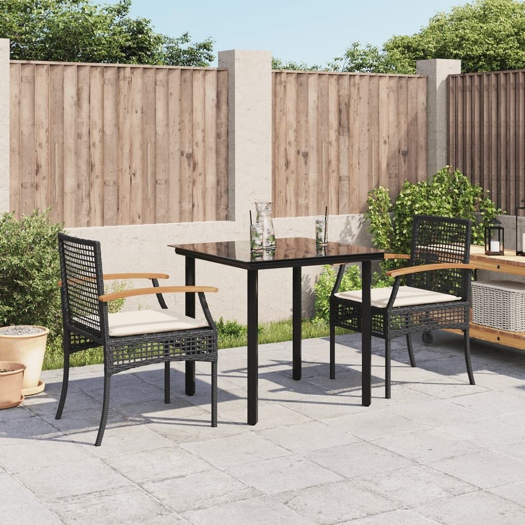 Garden dining set black pe rattan 3 piece set removable covers